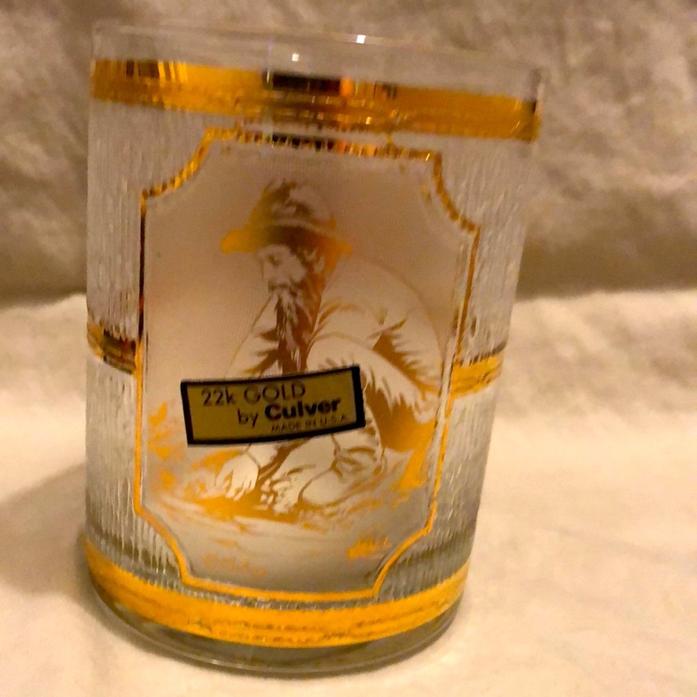 Vintage drinking glass painted with 22k gold